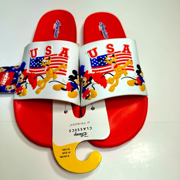 NWT. Disney Primark Women's Red Mickey Mouse 4th of July slides size 10 women - Picture 2 of 9